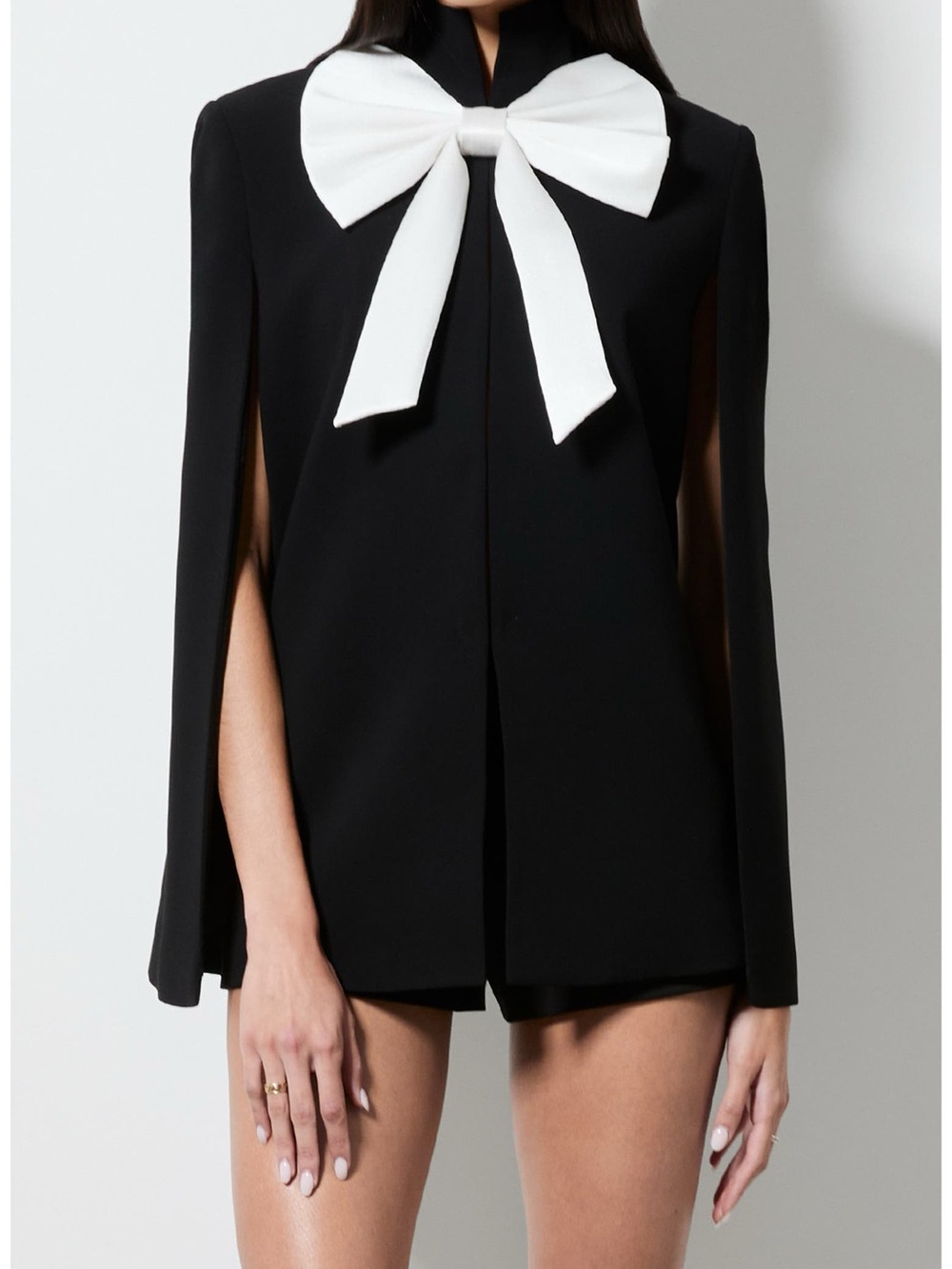 Alice + Olivia Black Cape with White Bow Accent - Picture 5 of 6